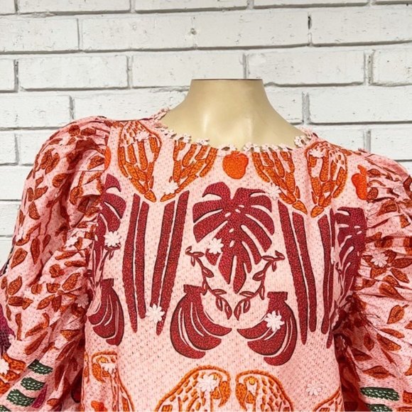 Farm Rio Women’s Ainika Macaws Puff Sleeve Cotton Blouse - Size Large - Picture 10 of 16